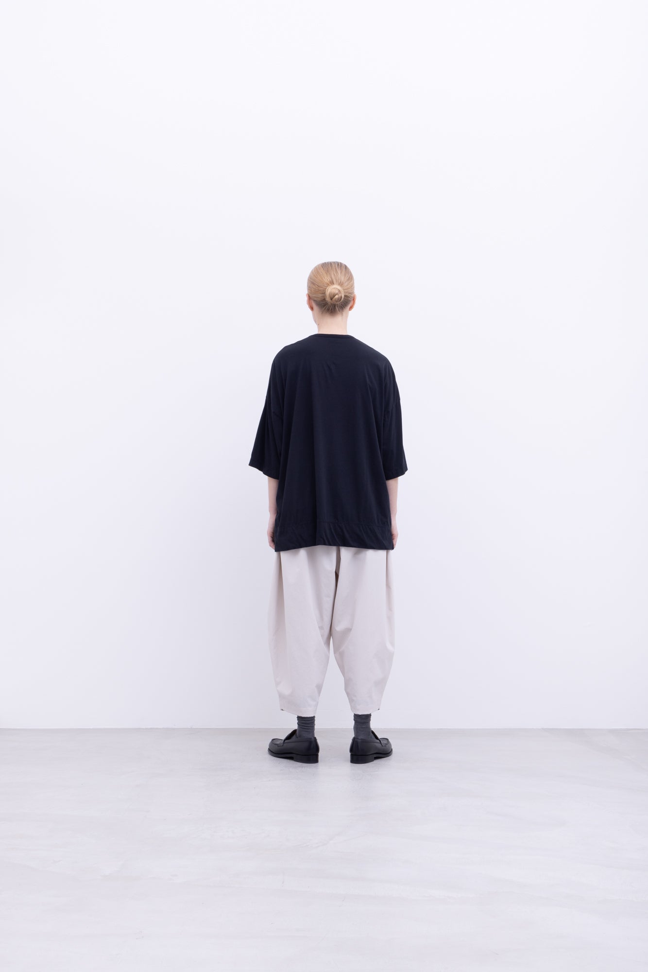 120/2 Queen's Cotton Tenjiku 3/4-Sleeve Crew Neck T-Shirt / Black