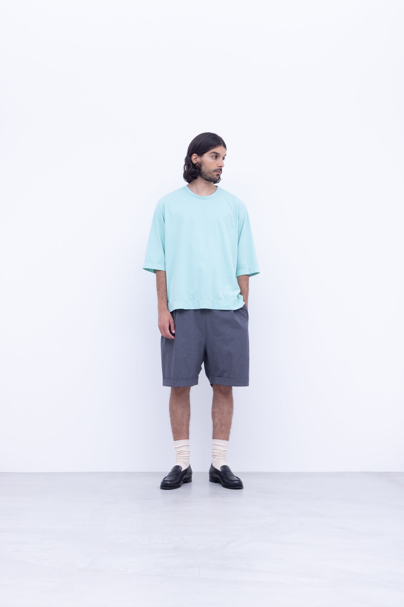 コットンポーラル天竺　クルーネック5分袖Tシャツ / Mint［size 3_］